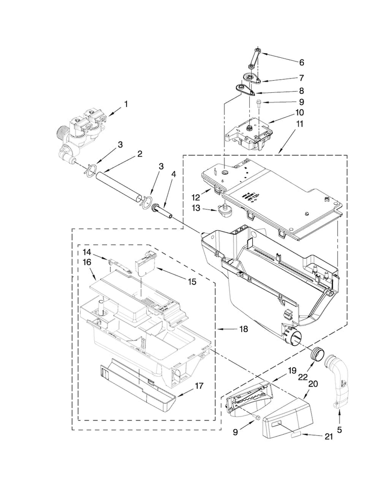 Dispenser Parts Diagram and Parts List for NFW7600XW00  Amana Washer