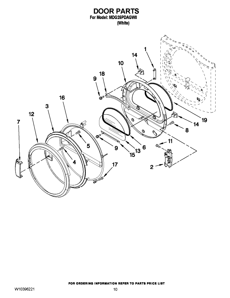 DOOR PARTS Diagram and Parts List for MDG25PDAGW0  Maytag Dryer