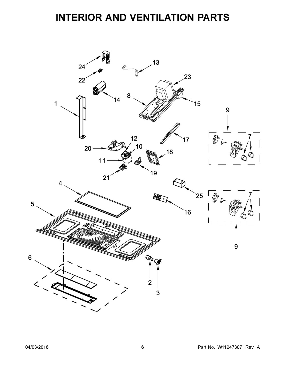 Interior And Ventilation Parts Diagram and Parts List for MMV5220FW3  Maytag Microwave
