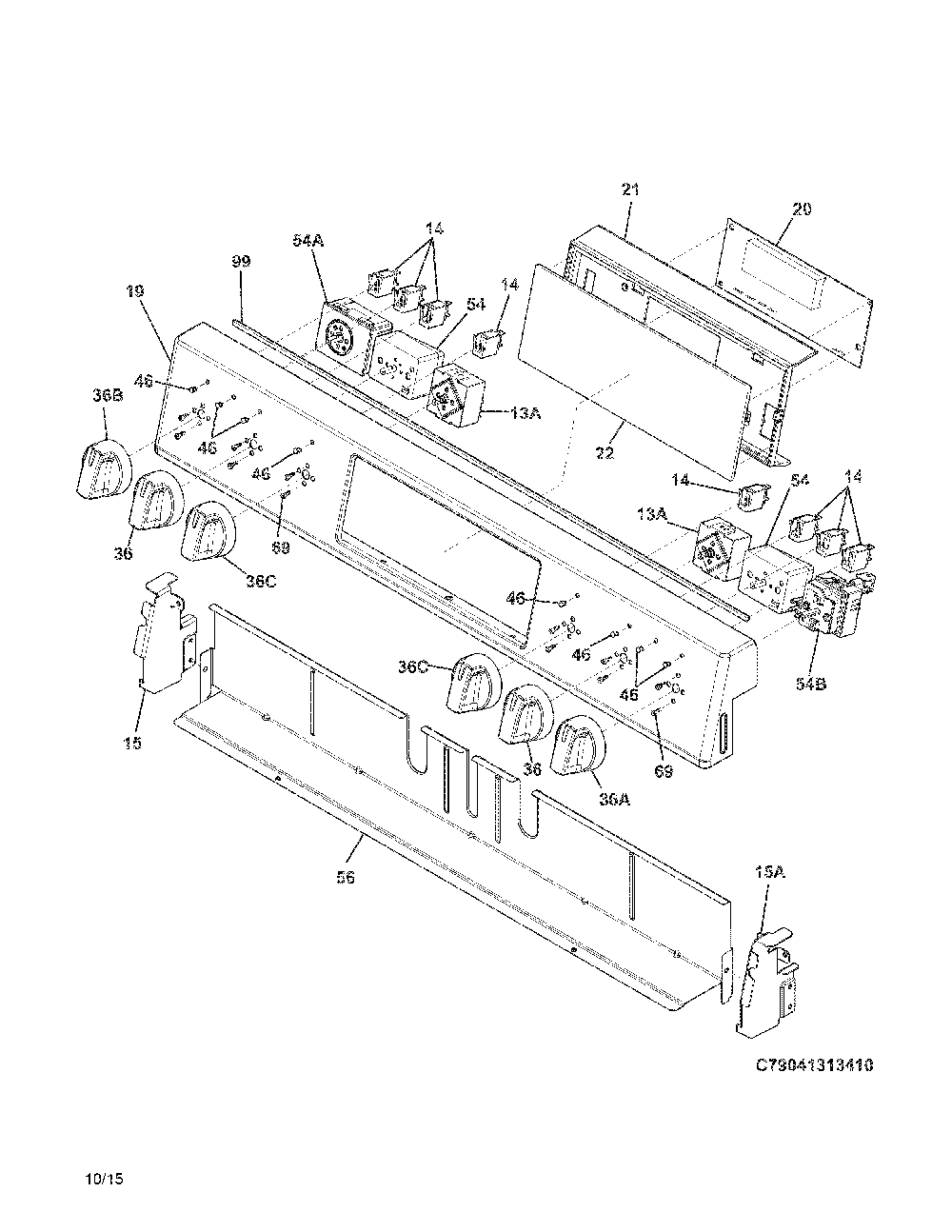 Backguard Diagram and Parts List for 79041313412  Kenmore Range