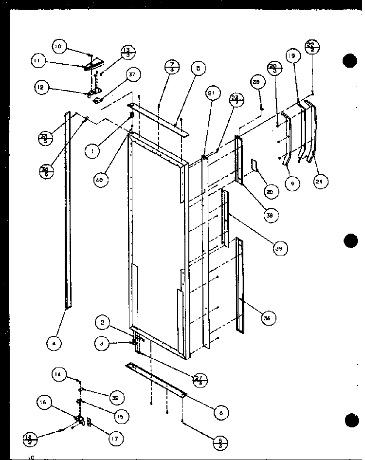 Refrigerator Door Hinge And Trim Parts Diagram and Parts List for SLD25M2G-P1121107WG  Amana Refrigerator