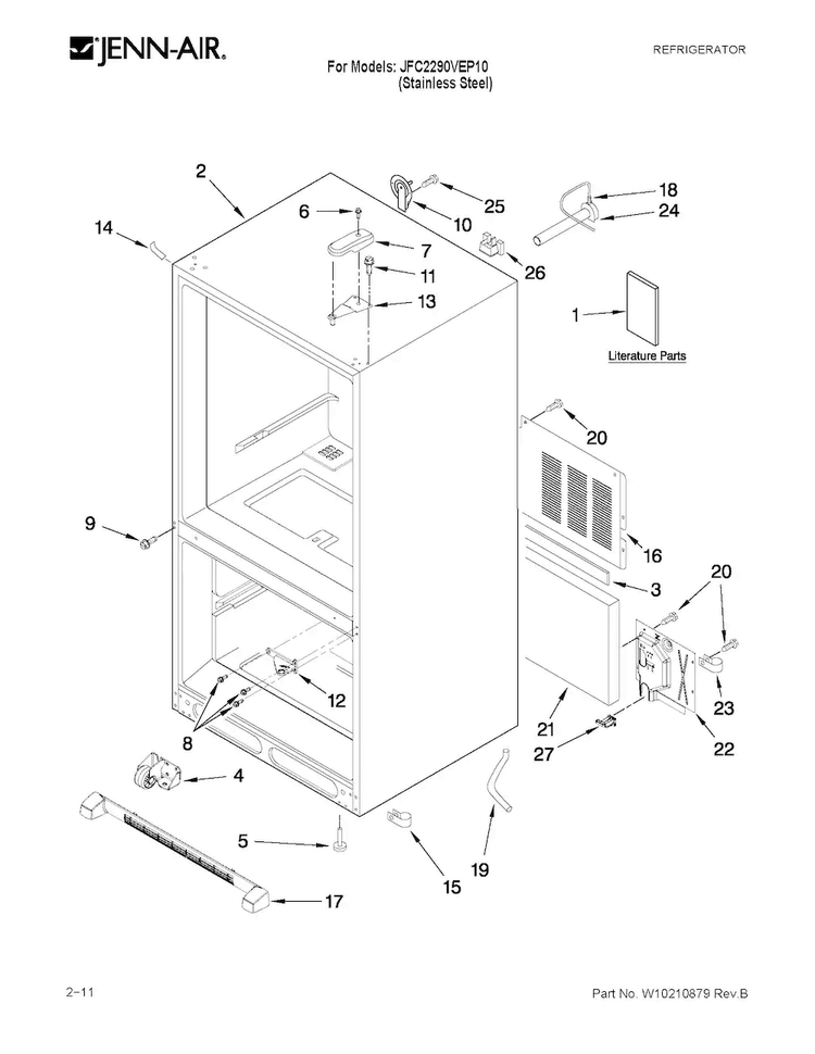 Cabinet Parts Diagram and Parts List for JFC2290VEP10  Jenn-Air Refrigerator