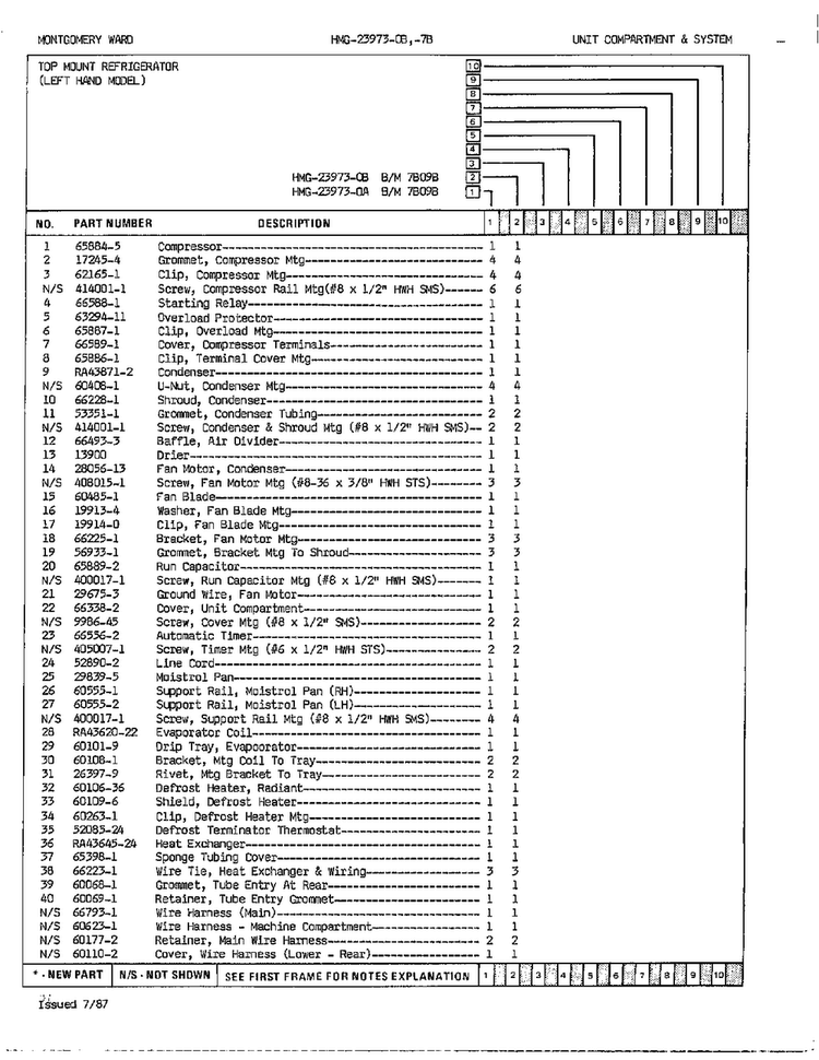 Unit Compartment/system Page 2 Diagram and Parts List for 23973A  Admiral Refrigerator
