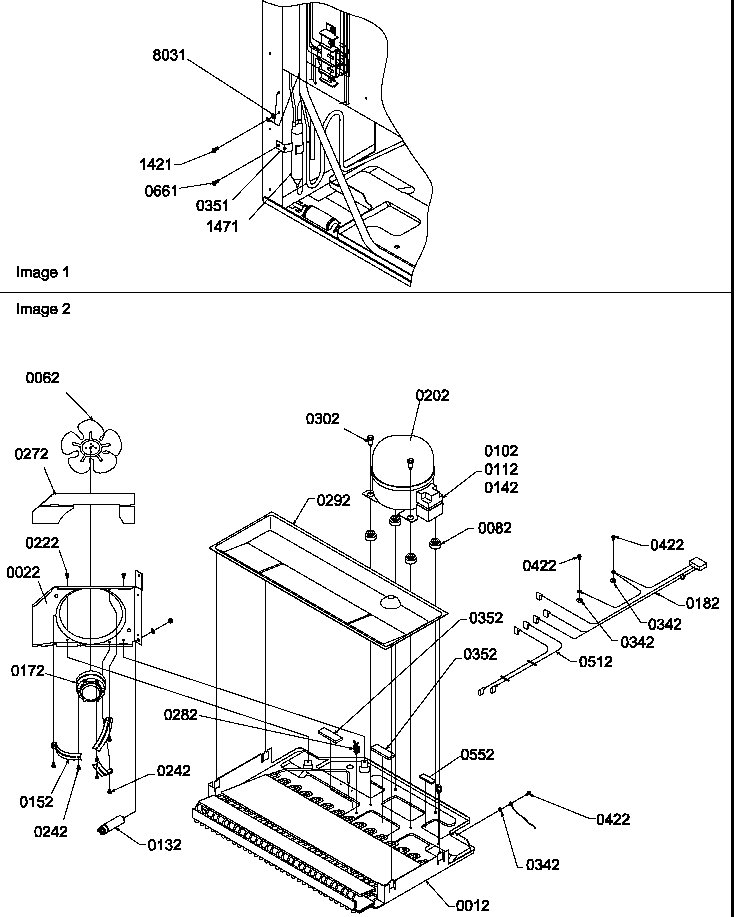 Machine Compartment Diagram and Parts List for TR522SW-P1182703WW  Amana Refrigerator