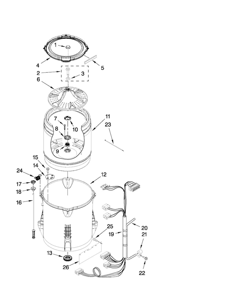 Basket And Tub Parts Diagram and Parts List for 7MMVWX700XL1  Maytag Washer