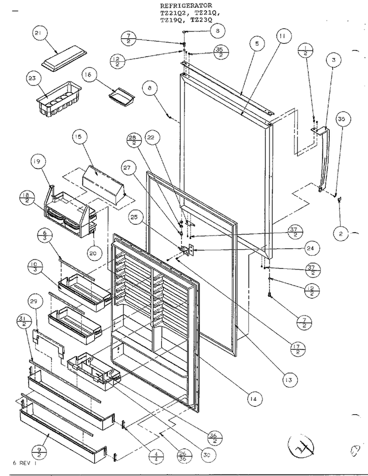 Refrigerator Door Diagram and Parts List for TZ21Q  Amana Refrigerator