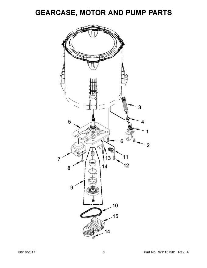 05 - Gearcase, Motor And Pump Parts Diagram and Parts List for 7MMVWC100DW2  Maytag Washer