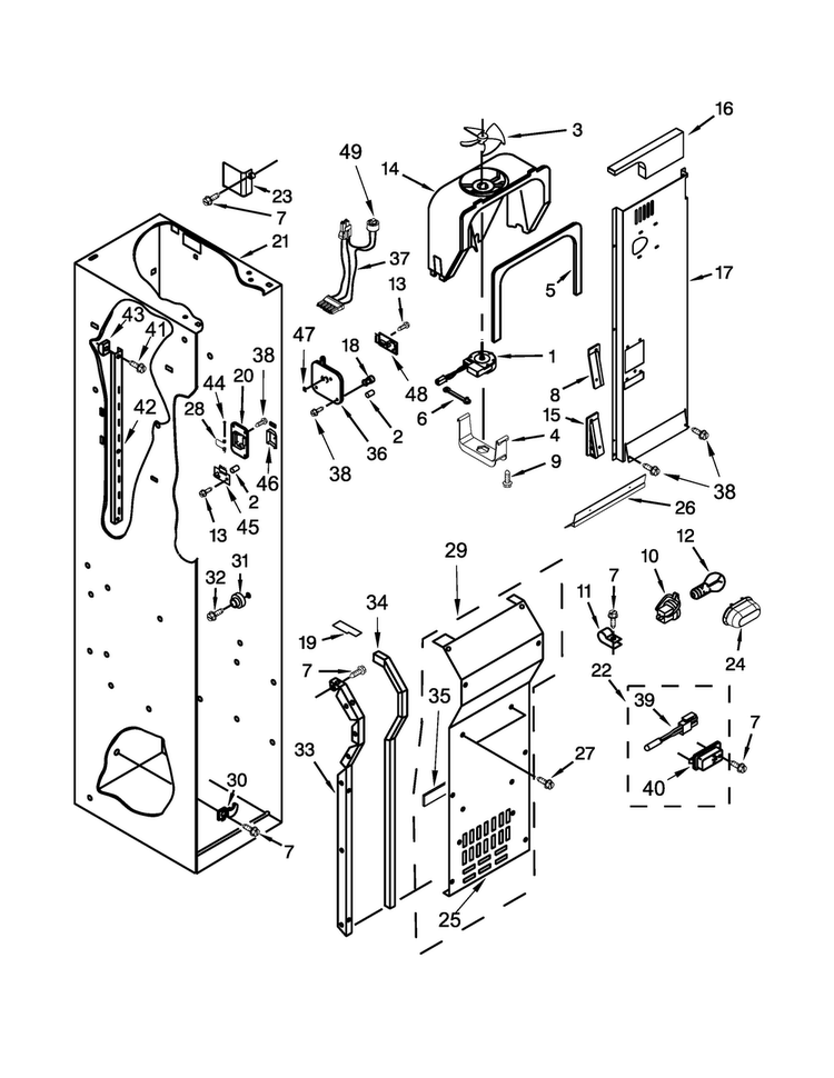 Freezer Liner And Air Flow Parts Diagram and Parts List for JS48SEDUDW20  Jenn-Air Refrigerator