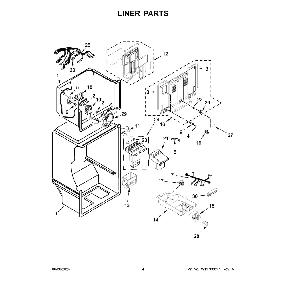 Liner Parts Diagram and Parts List for ARTX3028PB01  Amana Refrigerator