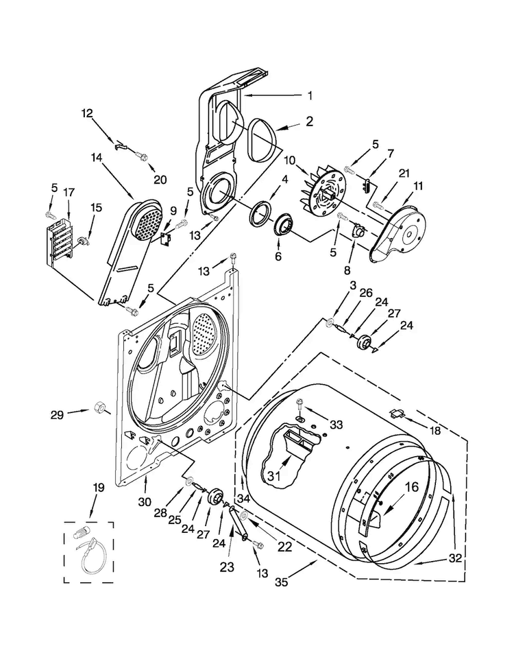 Bulkhead Parts Diagram and Parts List for MEDC200XW2  Maytag Dryer