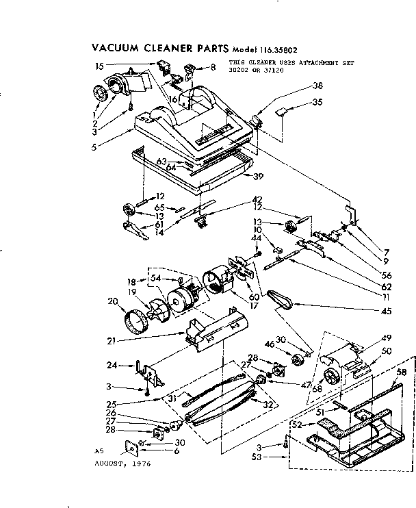 Nozzle And Motor Assembly Diagram and Parts List for 11635802  Kenmore Upright Vacuum