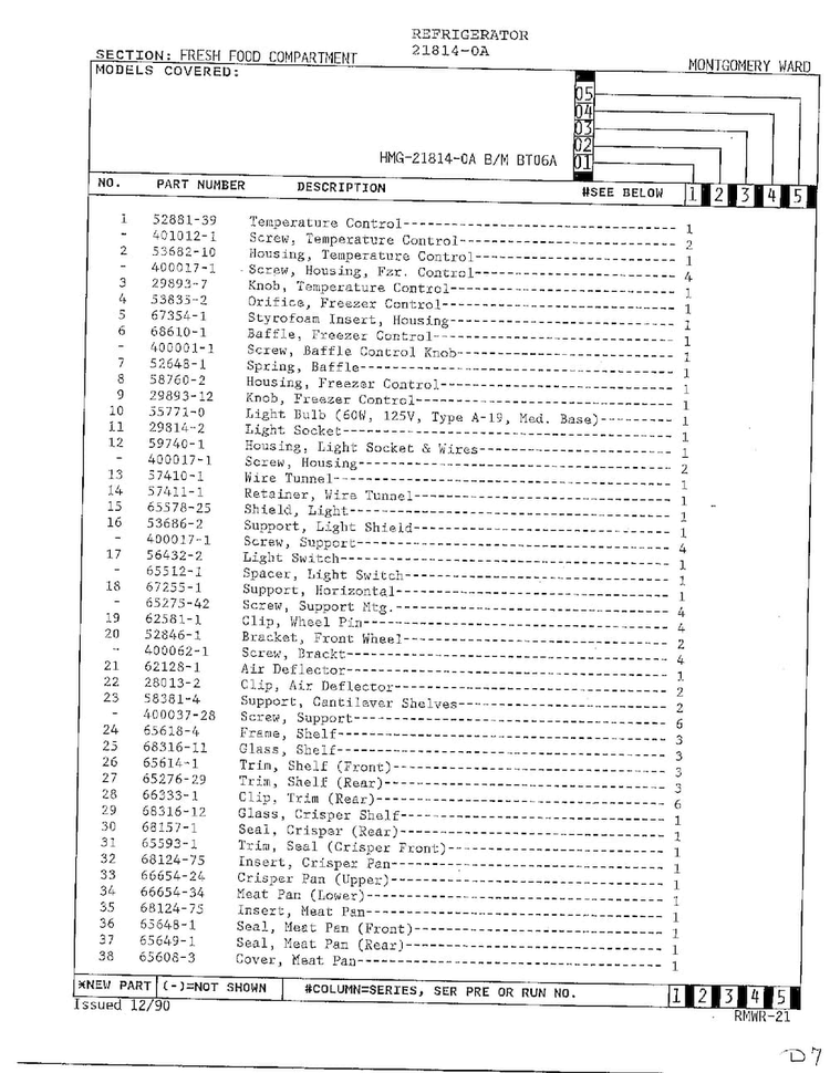 Fresh Food Compartment Page 2 Diagram and Parts List for 21814-0A  Admiral Refrigerator