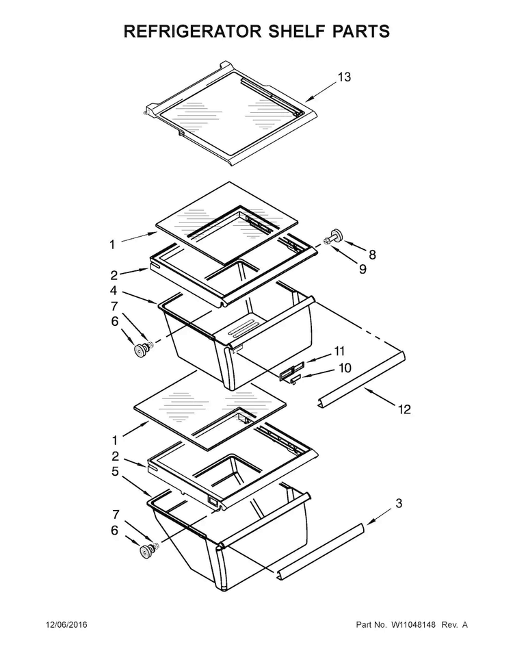 Refrigerator Shelf Parts Diagram and Parts List for ASI2275FRS00  Amana Refrigerator