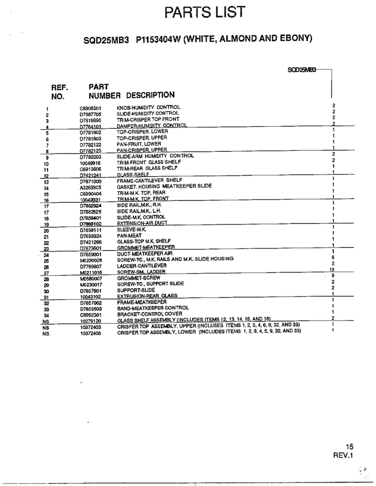 Parts List Page 2 Diagram and Parts List for SQD25MB3  Amana Refrigerator