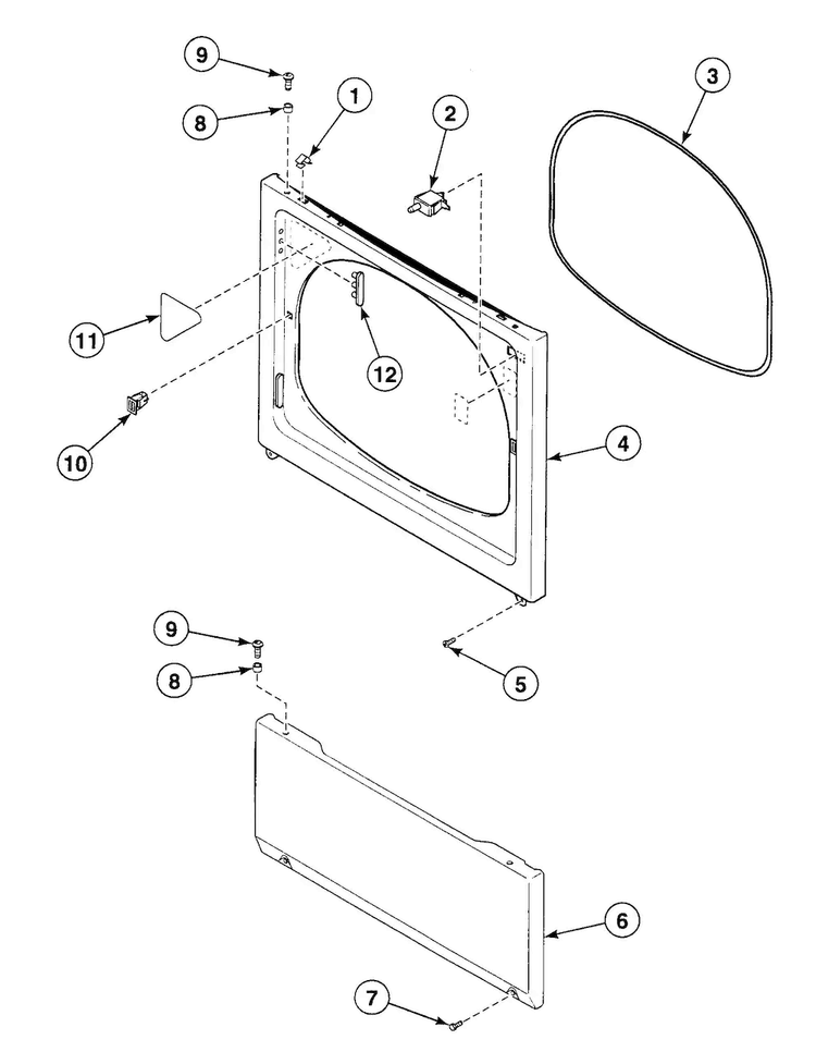 Front Assy Diagram and Parts List for SDGT09LF  Speed Queen Dryer