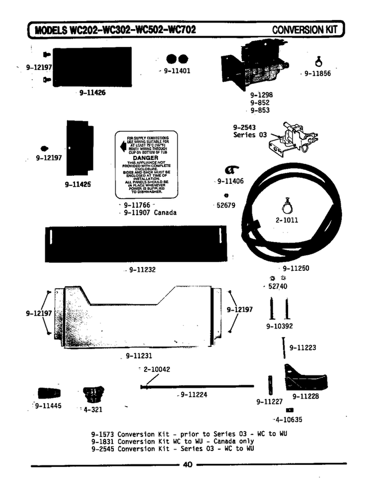 Conversion Kit Diagram and Parts List for WC302  Maytag Dishwasher