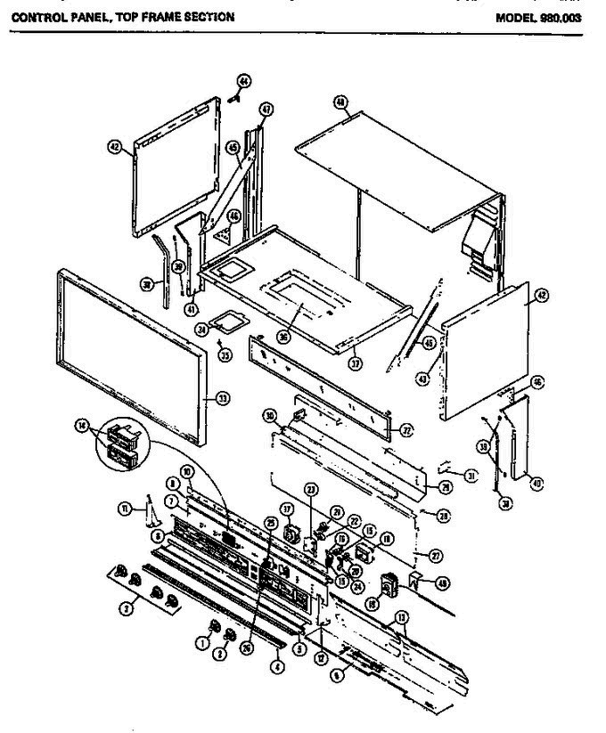 01 - Control Panel, Top Frame Diagram and Parts List for 980003  Litton Range