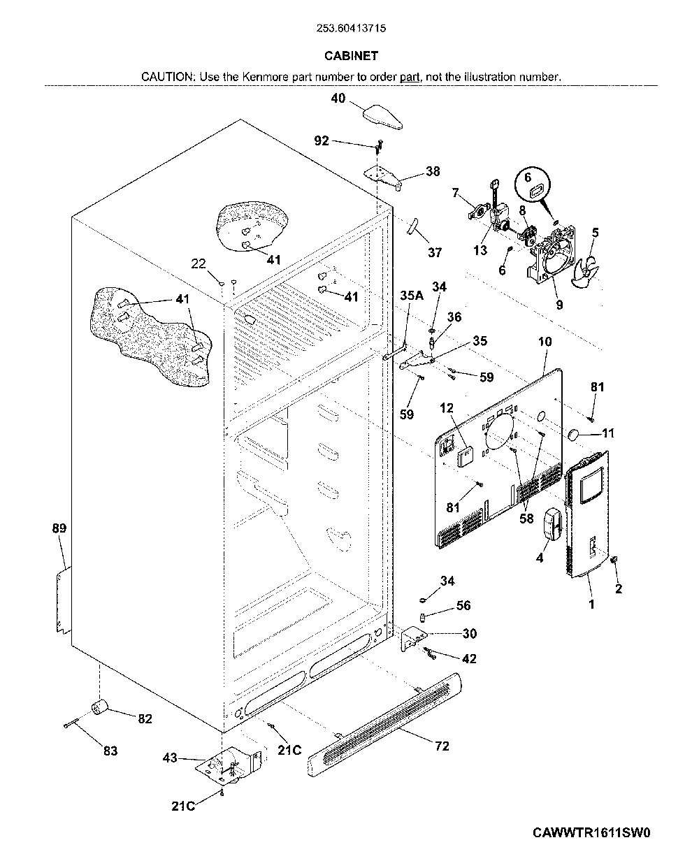 Cabinet Diagram and Parts List for 25360413715  Kenmore Refrigerator