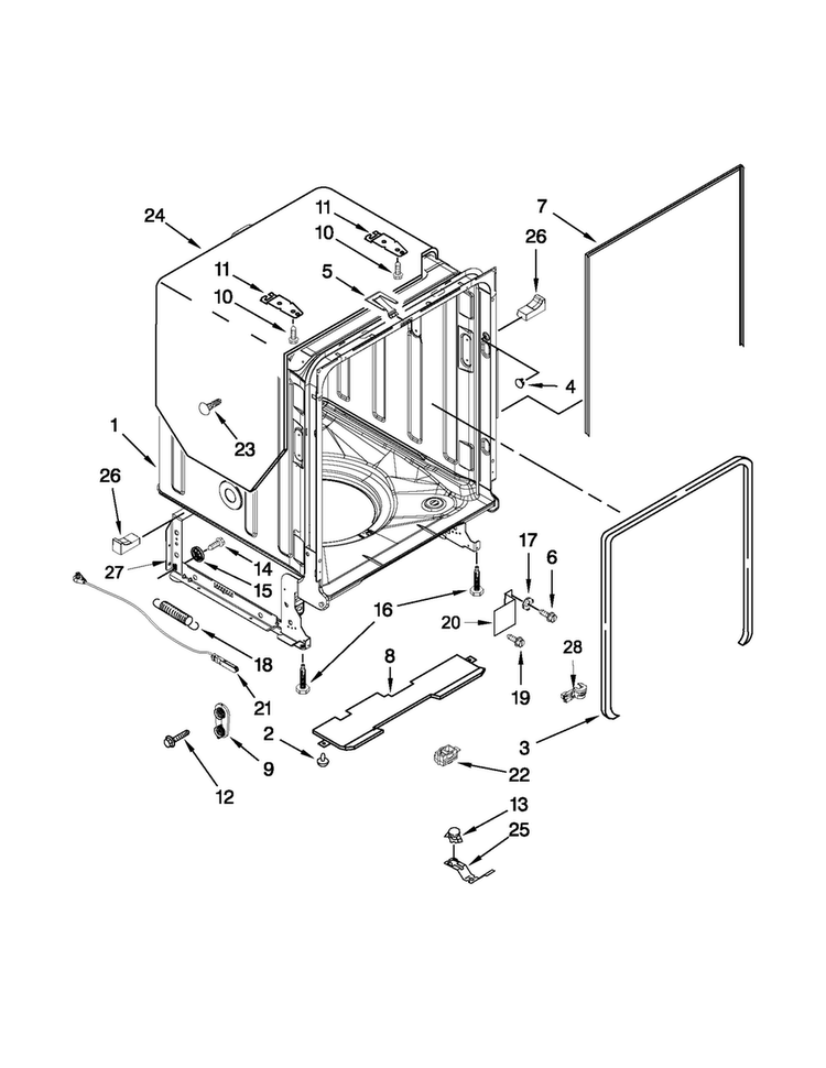 Tub And Frame Parts Diagram and Parts List for JDB8500AWY1  Jenn-Air Dishwasher