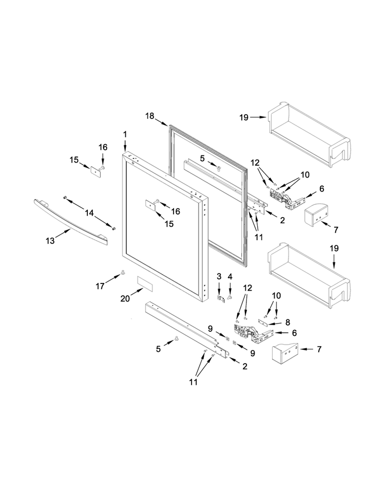 Door Parts Diagram and Parts List for JUR24FRECX00  Jenn-Air Refrigerator