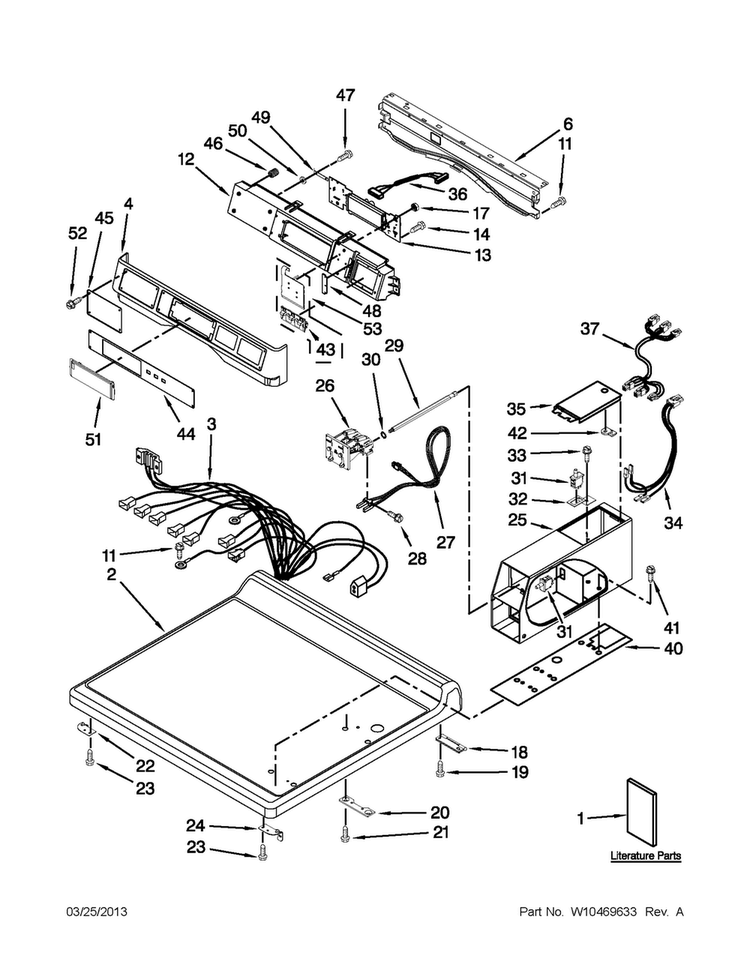 Top And Console Parts Diagram and Parts List for MDG25PDAXW2  Maytag Dryer