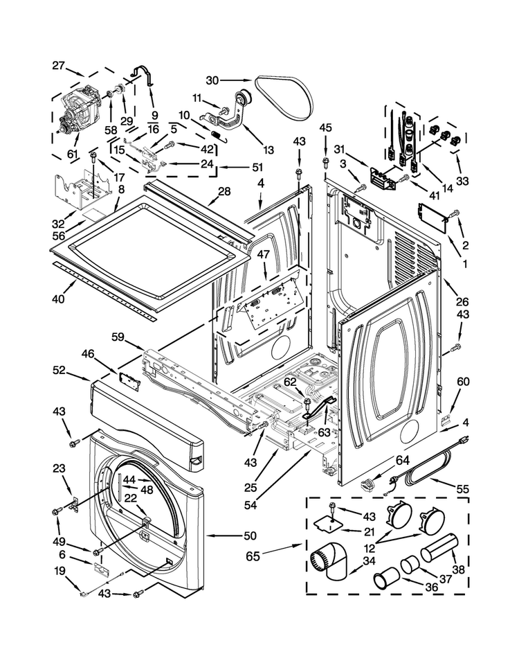 Dryer Cabinet Parts Diagram and Parts List for MLG20PRCWW0  Maytag Washer Dryer Combo