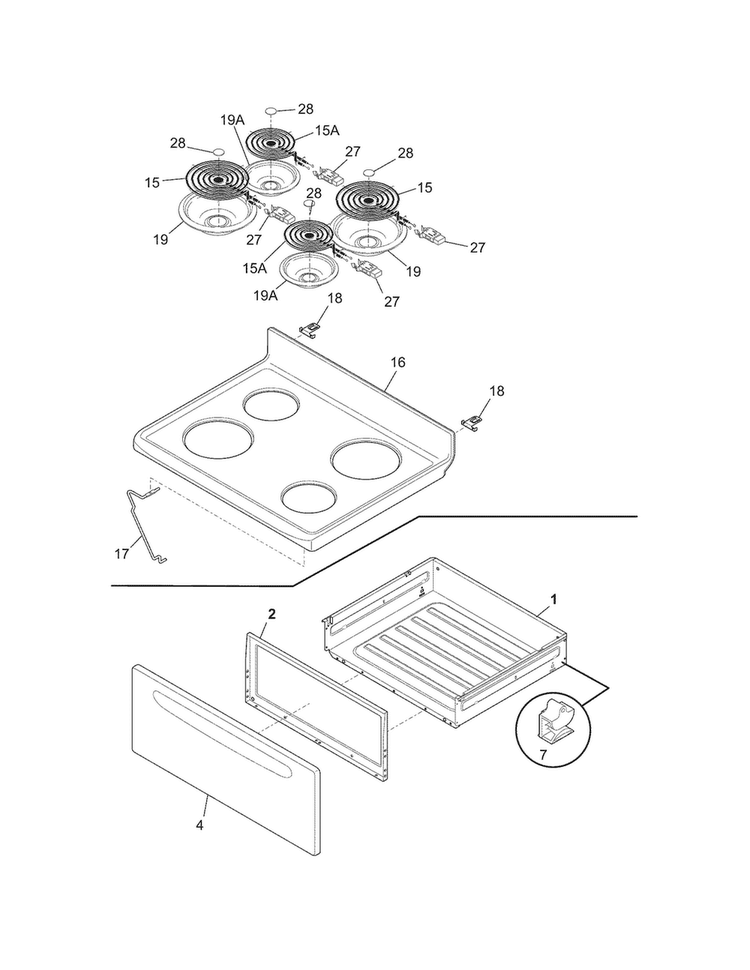 Top/drawer Diagram and Parts List for CRE3860LBH  Crosley Range