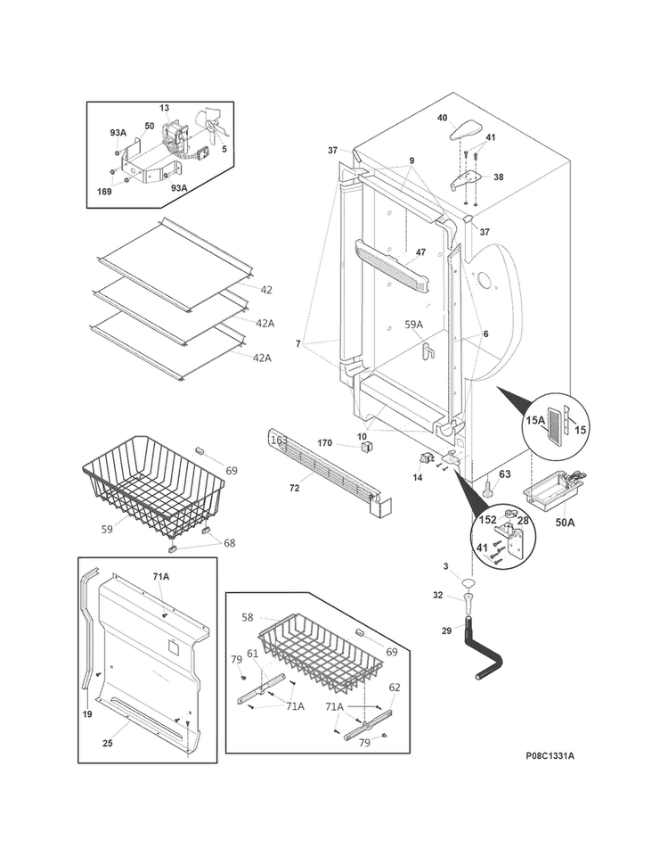 Cabinet Diagram and Parts List for CFUFHC21QWA  Crosley Freezer