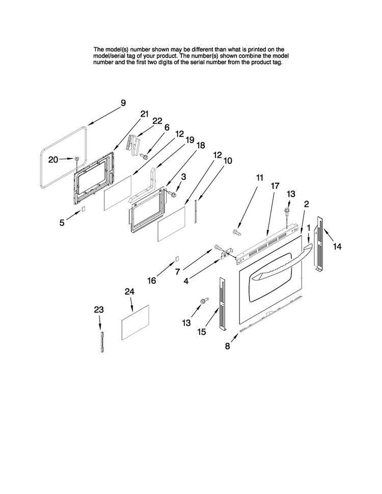 Door Parts Diagram and Parts List for MER5752BAB15  Maytag Range