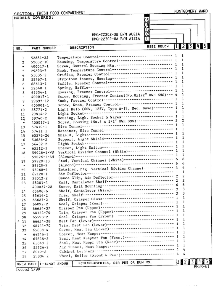 Fresh Food Compartment Page 2 Diagram and Parts List for 22302A  Admiral Refrigerator