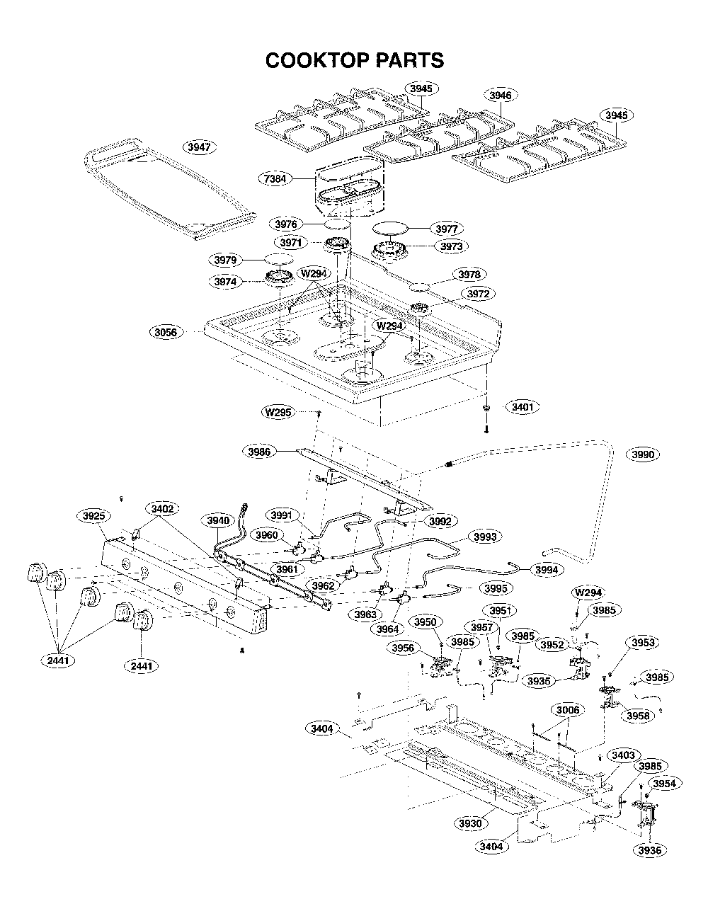 Cooktop Parts Diagram and Parts List for 72176033610  Kenmore Range