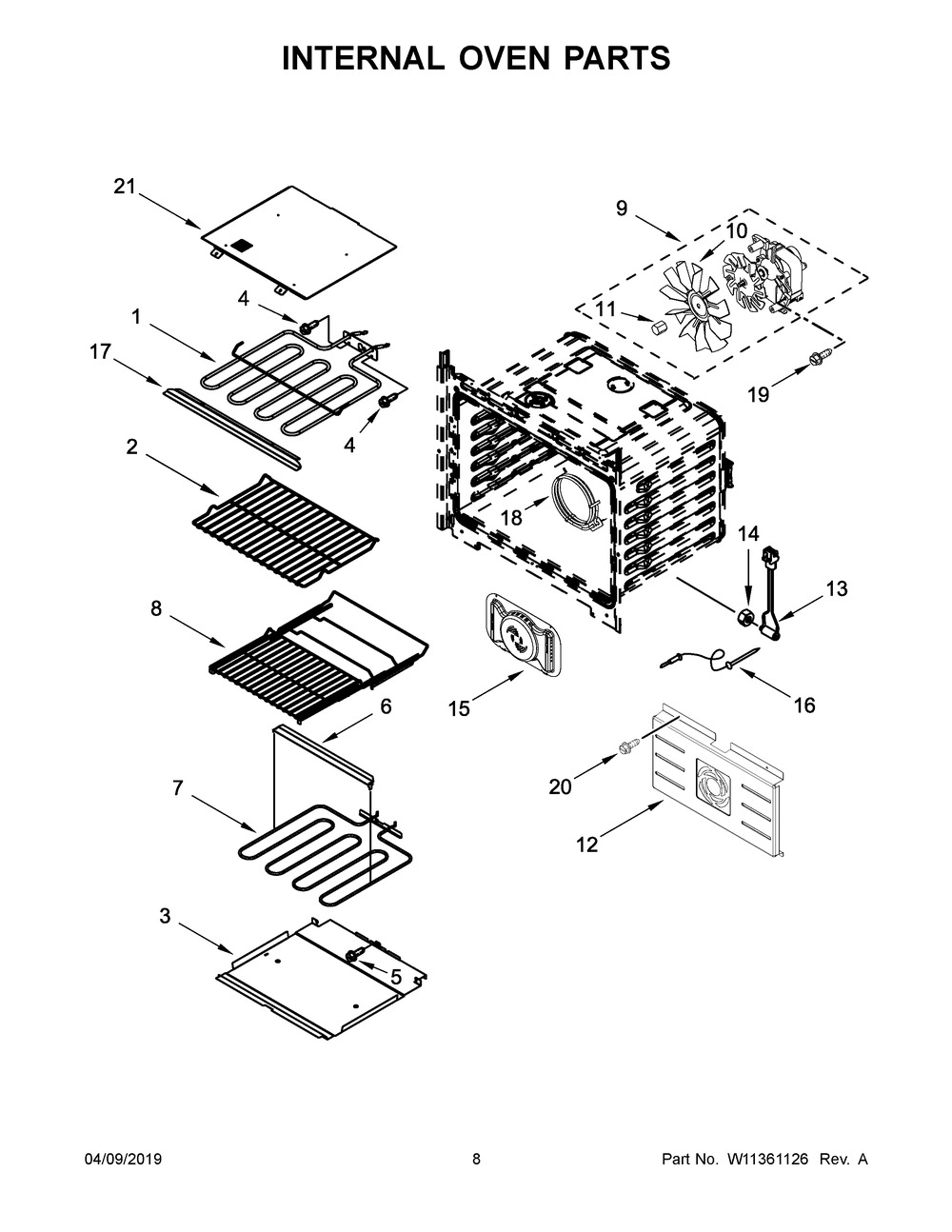 Internal Oven Parts Diagram and Parts List for JMW2430IL01  Maytag Microwave Oven Combo