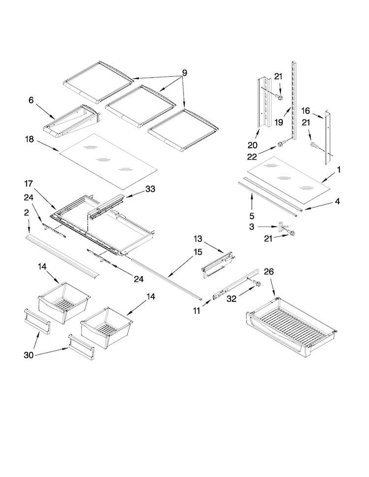 Shelf Parts Diagram and Parts List for MFI2569YEM0  Maytag Refrigerator