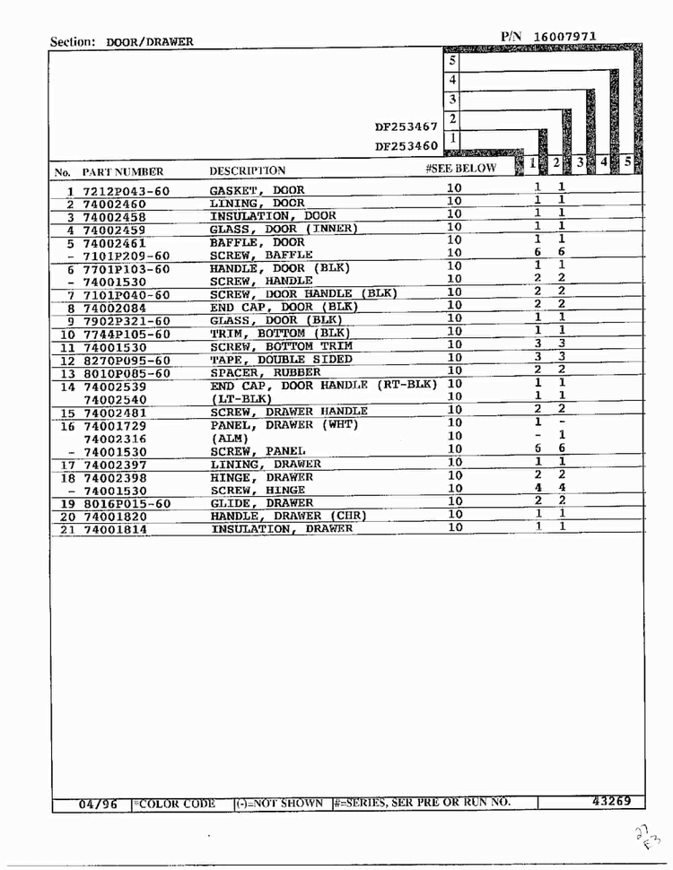 Door/drawer Page 2 Diagram and Parts List for DF253467  Magic Chef Range