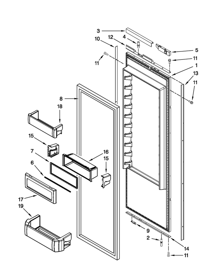 Refrigerator Door Parts Diagram and Parts List for JS42NXFXDW01  Jenn-Air Refrigerator