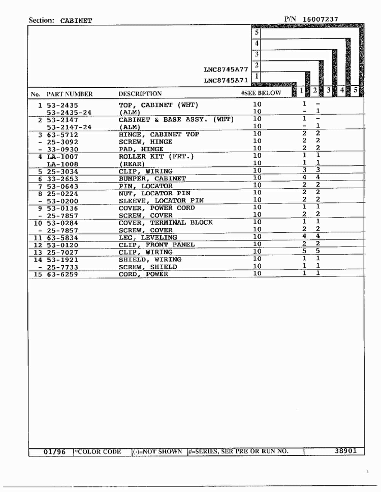 Cabinet Page 2 Diagram and Parts List for 8745A71  Norge Dryer