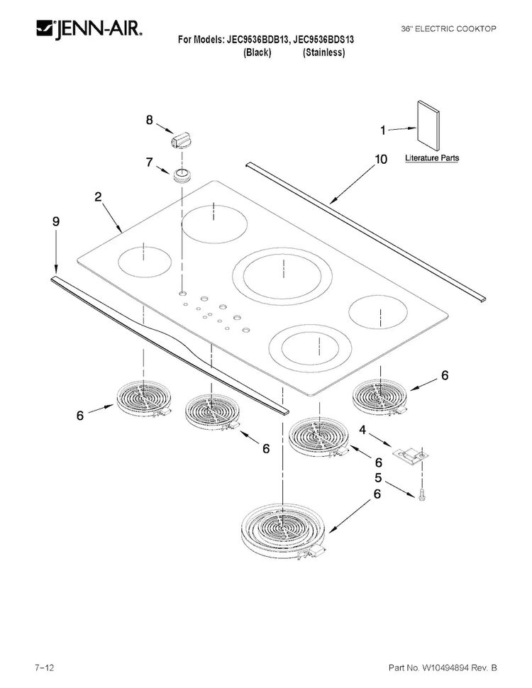 Cooktop Parts Diagram and Parts List for JEC9536BDS13  Jenn-Air Cooktop