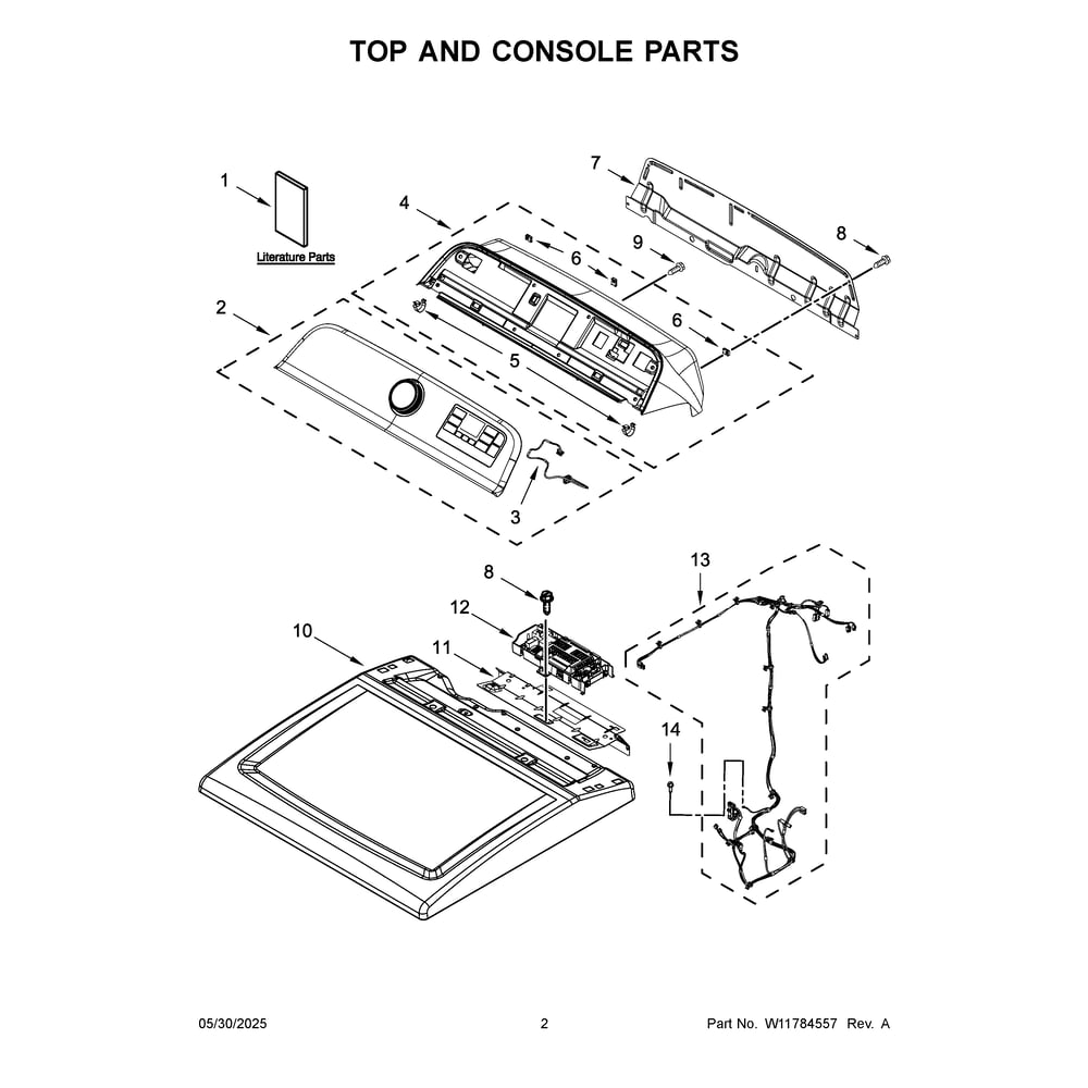Top And Console Parts Diagram and Parts List for MGD6230RHW4  Maytag Dryer