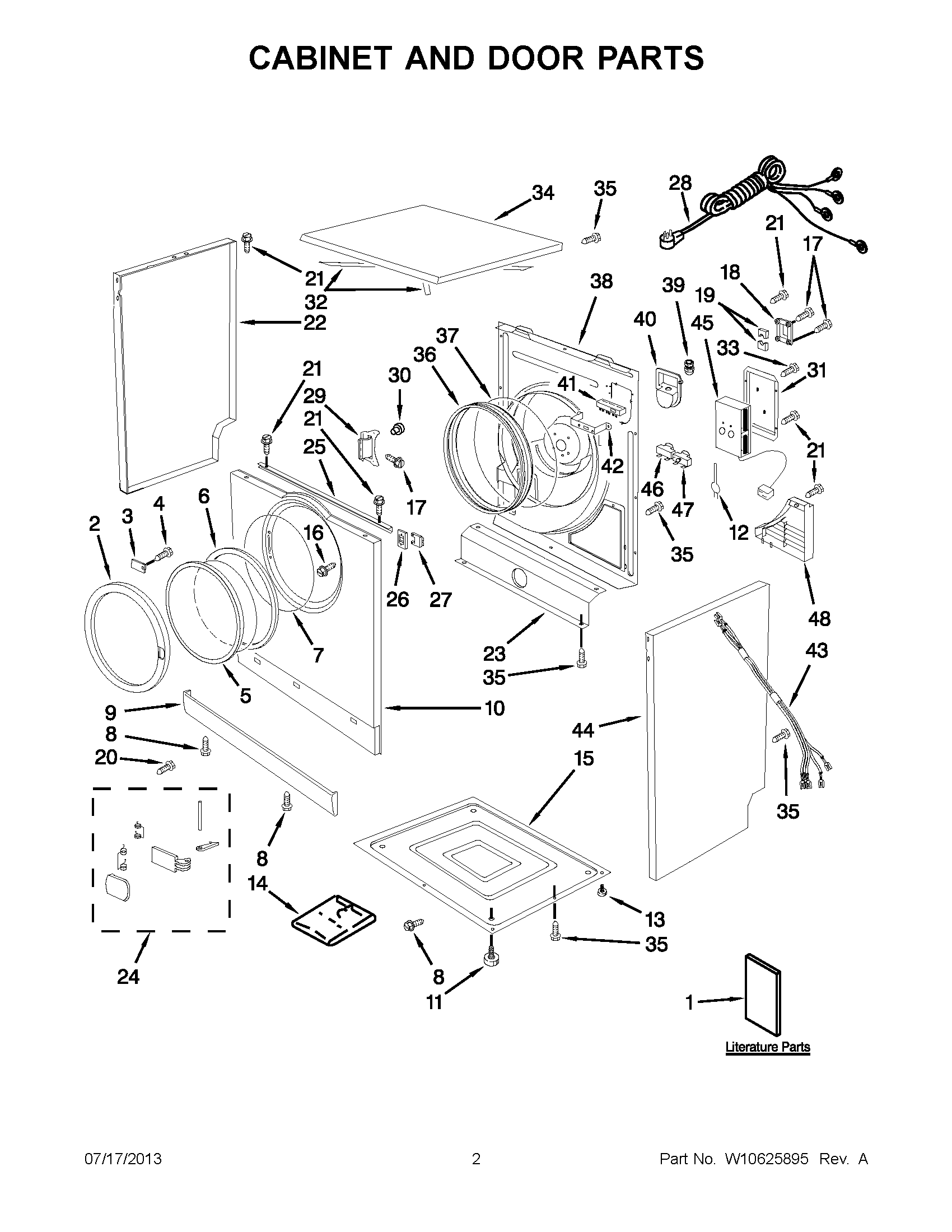 01 - CABINET AND DOOR PARTS Diagram and Parts List for YMED7500YW1  Maytag Dryer