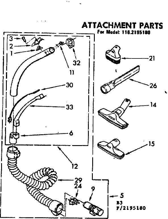 Attachment Parts Diagram and Parts List for 1162195180  Kenmore Canister Vacuum
