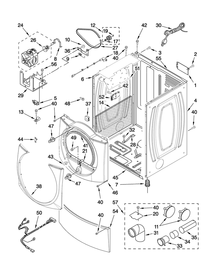 Cabinet Parts Diagram and Parts List for MGDE300VW3  Maytag Dryer