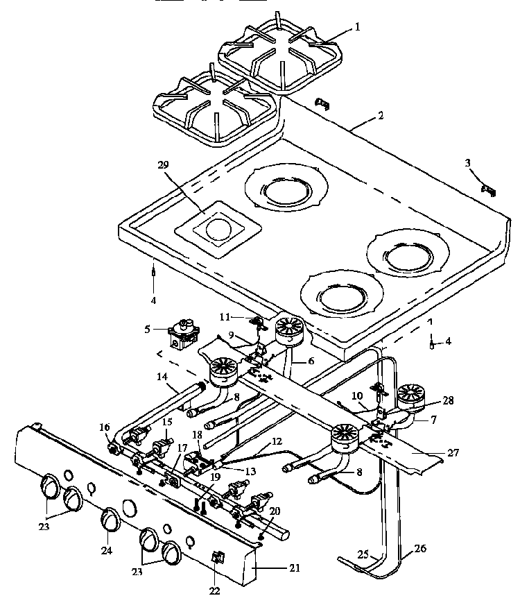 Open Top Burner Assembly Diagram and Parts List for RLN345UW P1142389NW Caloric Range