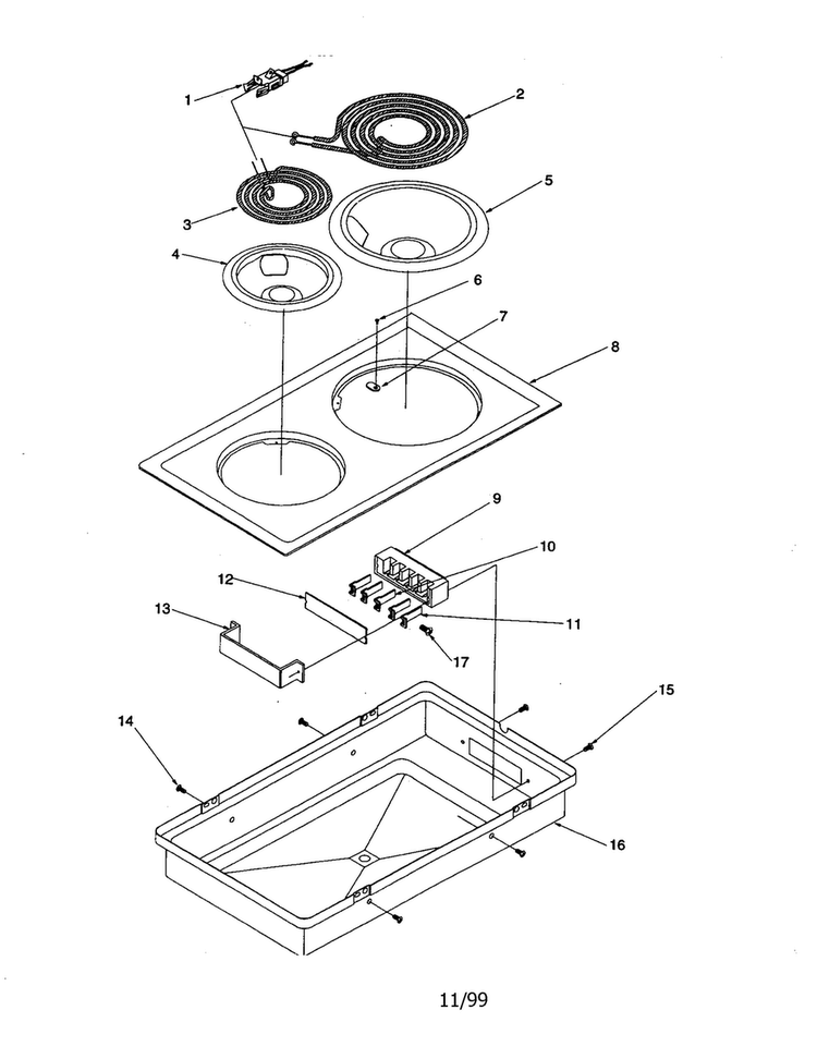 Acr100-cca-xst205-2 Electric Coil Diagram and Parts List for XST2052W P1133262NW Amana Range