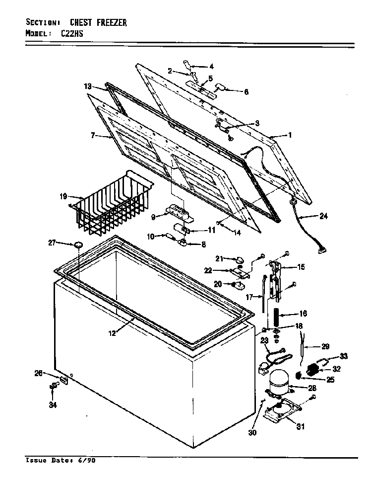 Chest Freezer Diagram and Parts List for C22HS V5ZUH Maytag Freezer