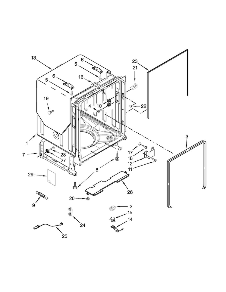 Tub And Frame Parts Diagram and Parts List for JDB8000AWB3  Jenn-Air Dishwasher