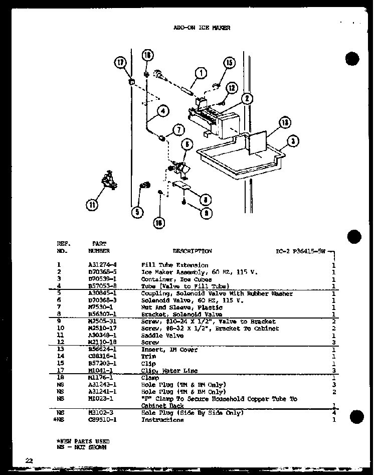 Add On Ice Maker Diagram and Parts List for SLI22F1-L-P7700009WL  Amana Refrigerator