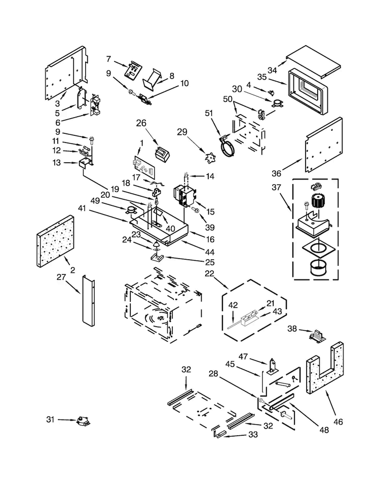 Cabinet And Stirrer Parts Diagram and Parts List for JMC2430WS01  Jenn-Air Microwave