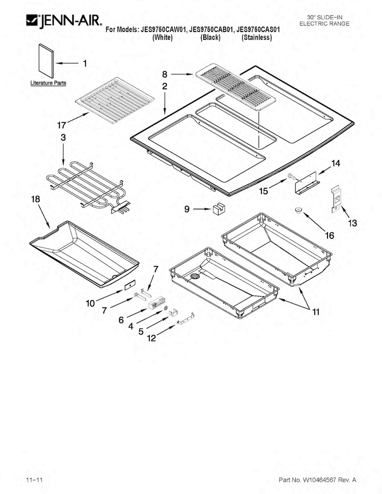 Cooktop Parts Diagram and Parts List for JES9750CAS01  Jenn-Air Range