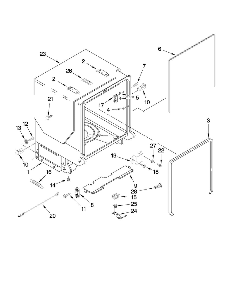 Tub And Frame Parts Diagram and Parts List for MDB8949SAB1  Maytag Dishwasher