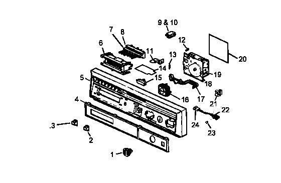 Control Panel Assembly Diagram and Parts List for CDU210CB P1199013W Caloric Dishwasher